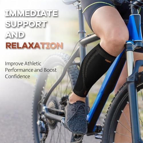Copper Calf Compression Sleeves for Men Women, Shin Splint Relief, Grip - color: Black, size: Small