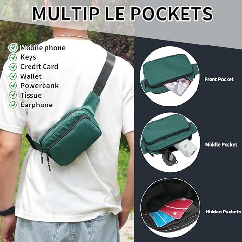 Fanny Pack Nylon Mini Belt Bag Everywhere Belt Bag for Women Water Repellent Waist Packs Crossbody Bags with Adjustable Strap - color: Green