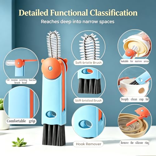 3 in 1 Cup Lid Cleaning Brush - Upgraded Cup Lid Brush Cleaning Set （3Pcs） - color: White, Red, Blue(little Bear)