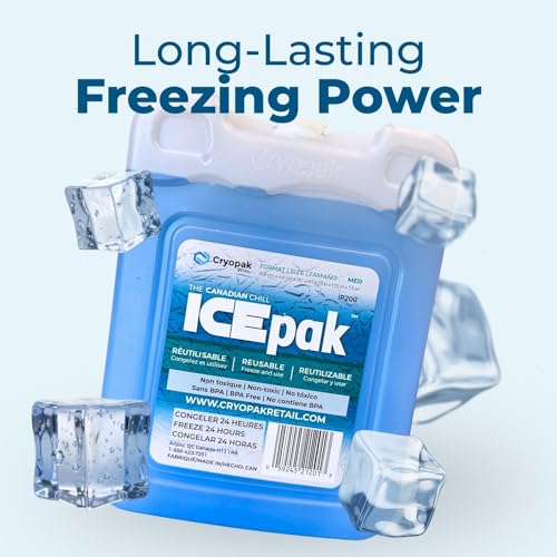 Cryopak ICEpak Hard Shell Reusable Ice Packs for Coolers and Lunch Box Use, Freezer Safe Gel Design, Professional Grade Cooling, Non-Toxic and BPA Free, Essential Travel Accessories - size: Medium (4 Pack)