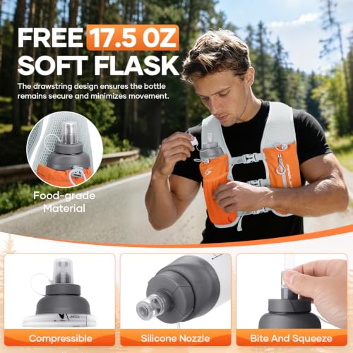 Maelstrom Running Vest, Lightweight Hydration Pack with 500ml Soft Flask - color: Orange