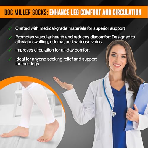Doc Miller Compression Calf Sleeve for Men & Women, 20-30mmHg - color: White, size: Small REGULAR