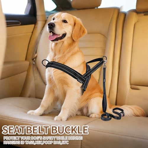 No Pull Dog Harness & 5FT Leash Set with Car Seatbelt Clip,Black,XL - color: Reflective-Black, size: XL:Belly Chest-30.6''-39.2''