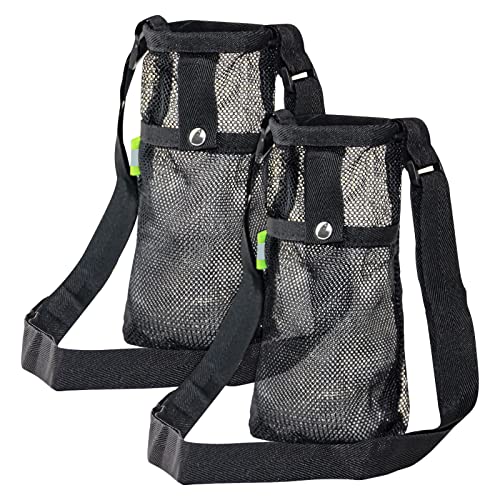 2PCS Water Bottle Carrier Bag - Convenient Holder with Strap and Pocket for Hiking, Walking, and Travel (Black, L) - size: Large