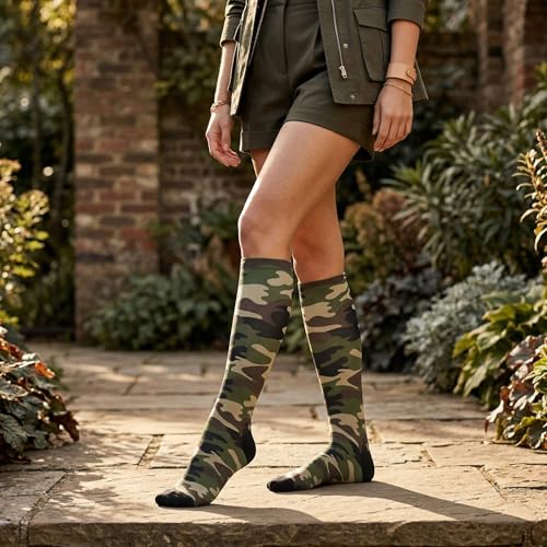 Compression Socks Knee High Support Stockings Women Men - color: Green Brown Camo