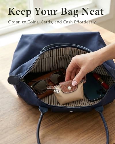 Wuflyover Coin Purse for Women, Mini Nylon Change Purse with Keychain, Small Zip Pouch for Coins, Cash, Cards (brown) - color: brown