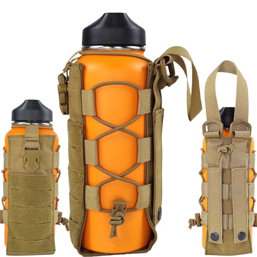 Molle Water Bottle Holder Pouches 16 24 32 40 64 oz Adjustable Capacity - color: Brown, style: Classic