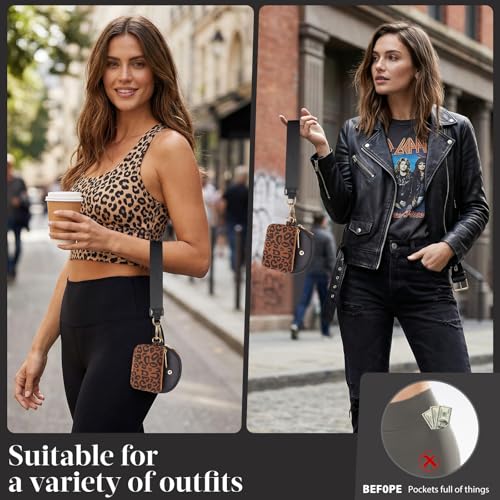 VUTUXA KeyChain Wallet Wristlet For Women Mini Zip Dual Pouch Coin Purse - color: black+leopard
