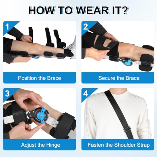 Hinged ROM Knee Brace with Adjustable Locking Dial & Side Stabilizers - Post Op Knee Support for ACL, PCL, MCL Injury, Meniscus Tear Recovery - Universal Fit Stabilizer for Men & Women, Left or Right Leg