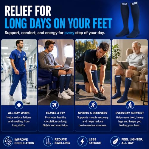 SB SOX 3-Pair Compression Socks (15-20mmHg) - color: Solid Navy, size: S/M