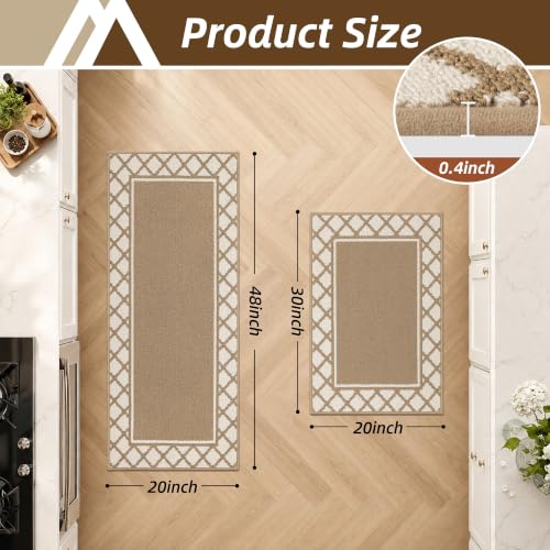 COSY HOMEER Washable Kitchen Rugs Sets of 2 Non-Slip Kitchen Mats,Beige - color: Beige, size: 20"x30" + 20"x48"