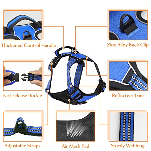 Bokelai No Pull Dog Harness Medium Sized 2 Clips, Soft Padded Pet Vest, Blue - color: Blue, size: M
