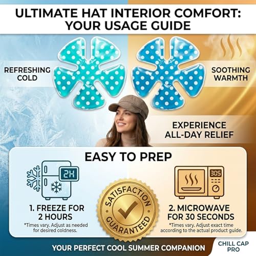 Reusable Cooling Gel Ice Packs for Hats, Adjustable Cold Therapy Headband Inserts for Hard Hats, Sun Hats, 4-Hour Relief for Construction Workers, Migraines, Heat Stroke Prevention (dot)