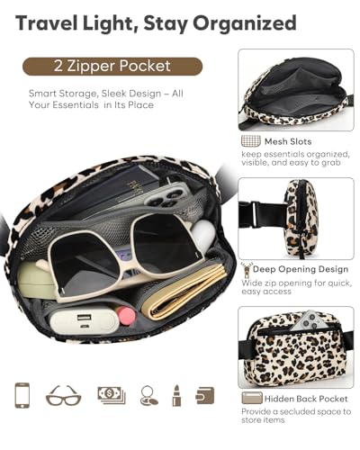 Pritent Fanny Packs for Women Crossbody Belt Bag With Zipper Back Pocket - color: Leopard, size: Small