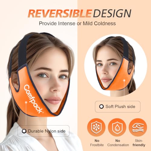 Comfpack Wisdom Teeth Ice Pack Head Wrap with Ear Hole Design, Reusable Hot Cold Gel Face Jaw Ice Pack, Soft Plush Cold Pack for TMJ Pain Relief, Tonsillectomy, Oral Surgery, Face Swelling - color: Orange 1pack