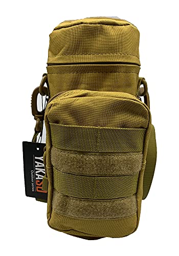 Tactical Molle Water Bottle Holder Pouch Hydration Carrier Bag Tactical EDC Water Bottle Carrier with Detachable Shoulder Strap for Hiking Camping Outdoor Sport Travel - color: Khaki