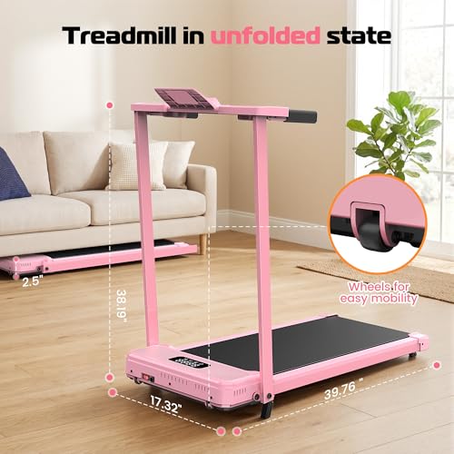 ANCHEER Incline Walking Pad with Handle Bar, Foldable Treadmill-Home/Office - color: Pink