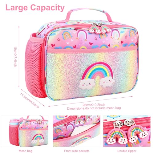 RHCPFOVR Kids Lunch Bag - Insulated Lunch Box for Boys Girls,Washable Lunch Bag and Reusable Toddler Leak-proof Lunchbox for School and Daycare - color: Pink-Rainbow