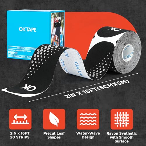 OK TAPE Synthetic Precut Kinesiology Tape for Protection, 2inx16.4ft 20PCS - color: Black, size: 1 Rolls