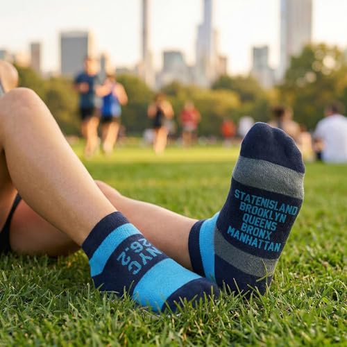 Gone For a Run Motivational Ankle Running Socks - Affirmation Runners Gifts - color: Nyc 26.2 (Blue/Black)
