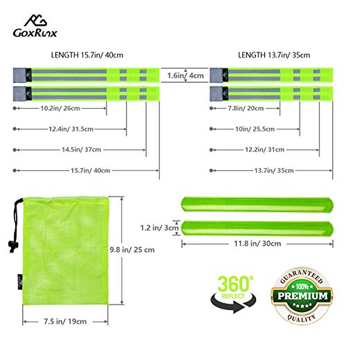 GoxRunx Reflective Bands Running Gear 6 Pack-Adjustable Reflective Armband Arm Wrist Ankle Leg Bands Reflectors -Reflective Tape Straps for Clothing Night Running Cycling Walking -Slap Bracelets - color: Green