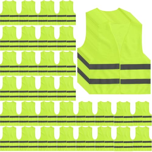 48 Pack High Visibility Safety Vests, Neon Yellow Reflective Mesh Vests with Silver Stripes for Men & Women, Bulk Security & Traffic Vests for Work, Cycling, Running, Construction