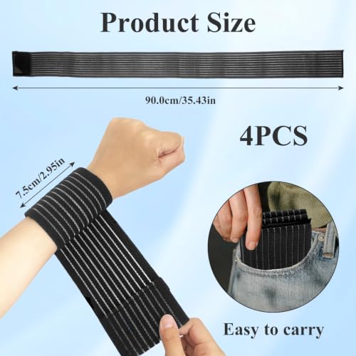 4-Pack Ice Pack Straps,35.5"x3"Elastic Ice Pack Wrap Holder with Hook&Loop - color: Black