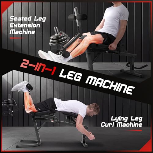 ANCHEER Leg Extension and Curl Machine, Adjustable Leg Workout Machine for Lower Body Training, 880LB Capacity Plate Loaded Leg Developer for Quads, Hamstrings & Glutes, Home Gym Equipment - color: Black