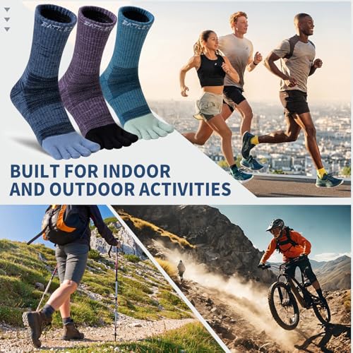 Merino Wool Toe Socks,Hiking Running Crew Socks for Women Men - color: Blue, size: Medium
