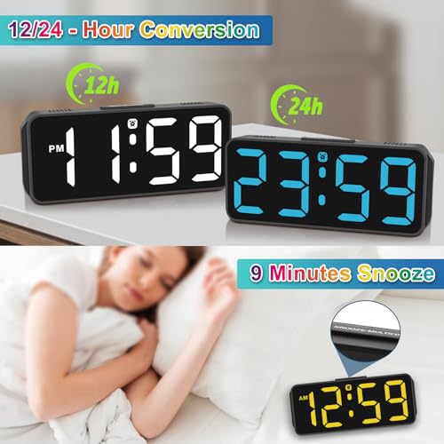 Peakeep Small Cute Digital Alarm Clock Plug-in for Kids Bedrooms Bedside - color: Black With Colorful (Plug-in, Ultra-compact)
