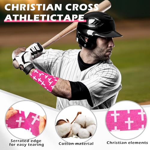 TrelaCo 1 Pcs Cross Wrist Tape Christian Athletic Tape, Rose Red with White - color: Rose Red With White