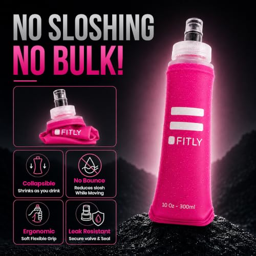 FITLY Soft Flask Running Water Bottle - Collapsible Hydration Flask - color: Pink, size: 10 Ounces