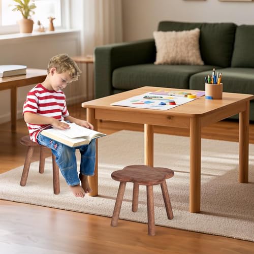 Wooden Step Stool for Adults Upgraded11.6inch Small Wooden Stool with Four Detachable and Assembled Legs for Bathroom, Kitchen, Bedroom, Plant Stand (Natural Solid Wood top and Legs)