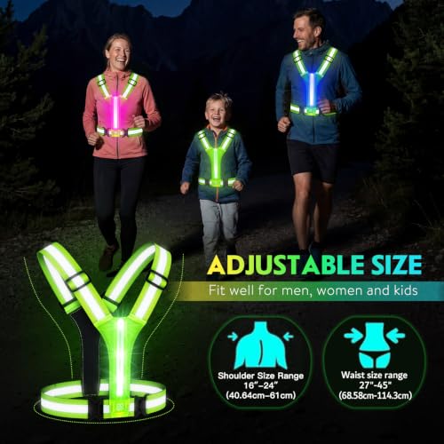 LED Reflective Running Vest, High Visibility Light Up Safety Vest with 3 Light Modes & 6 Light Colors, Rechargeable USB-C Adjustable Lightweight Night Running Gear for Men Women Cycling Walking