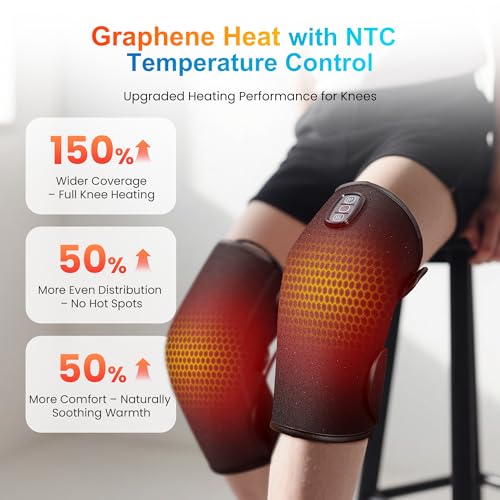 COMFIER Heated Knee Massager with Heat & Vibration, Graphene Knee Heating Pad Wrap, Adjustable Wearable Knee Brace,Electric Knee Warmer for Men Women Seniors - color: Midnight Black