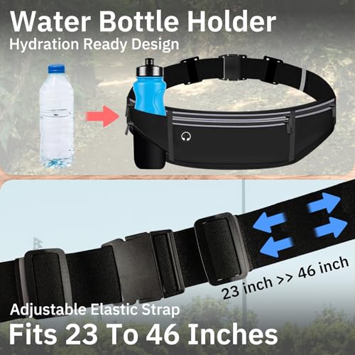 Running Belt Water Bottle Holder Phone Waist Pack Hydration Bag - color: Black