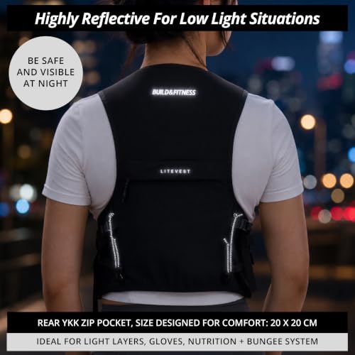 Build & Fitness LITEVEST Running Vest with 2X 500ml Soft Flasks – 7 Pockets, Lightweight, Breathable Hydration Vest – Premium, Secure, Comfort & Style for Training, Trails, Marathons & Everyday Runs - size: S / M