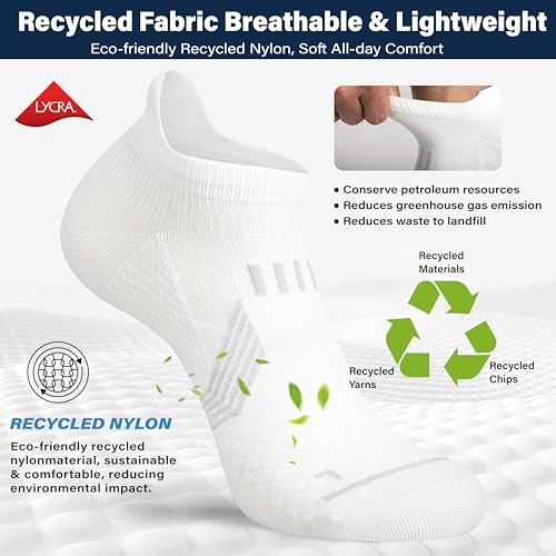 Hylaea Compression Ankle Socks for Running Athletic, Moisture Wicking - color: White 6 Pairs, size: X-Large