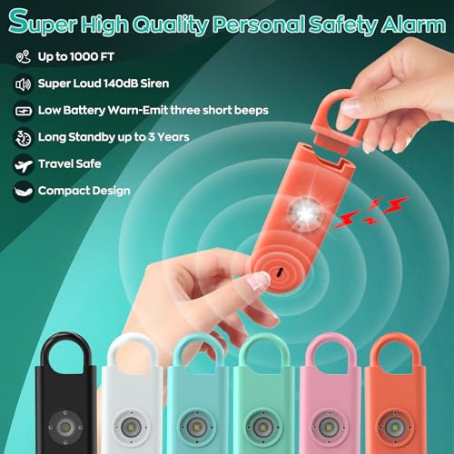 Fauxomor 140dB Personal Safety Alarm for Women 3pack Self Defense Keychain - color: Pink+Orange+Black