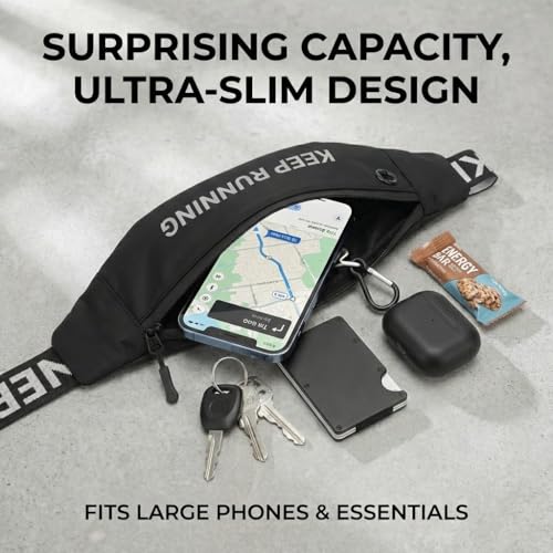 Slim Running Waist Pack for Women Men, Large Capacity Waist Belt with Organized Compartments, No-Bounce Secure Fit for Cycling, Hiking, Climbing Adventure & Reflective Safety Night Running - Black - color: Legendary Black