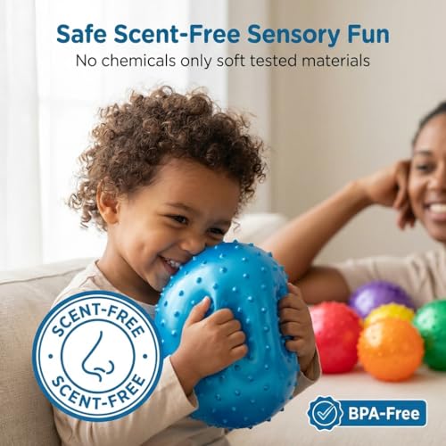 Bedwina 7-Inch Knobby Sensory Balls, Spiky Massage Stress Balls - size: 6-Pcs