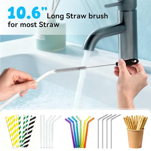 SLUXKE Bottle Brush Set with Straw Cleaner Brush and 3 in 1 Cup Lid Cleaning Brush, Bottle Brush Cleaner with Long Handle for Cleaning Cup, Water Bottles, Tumblers, Baby Bottles - color: Gray