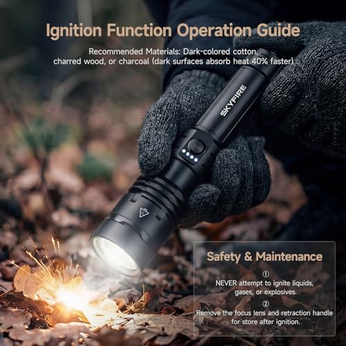 SKYFIRE 2000LM Rechargeable Flashlight with Ignition Lens,Matte Green