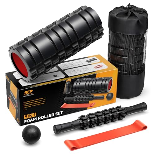 SUBCULTUREPICK 5 in1 Foam Roller Set, Trigger Point Foam Roller Deep Tissue - color: Black-red