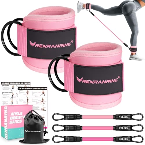 Ankle Resistance Bands w/Cuffs, Ankle Weights Women Booty Workout Equipment - color: Pink