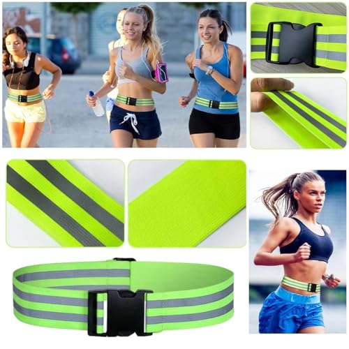 2 Pack Reflective Sash Elastic Stretchy Reflective Bands High Visibility Glow Waist Belt Reflectors Safety Waist Band Strap for Running at Night Early Morning Walking Dogs Cycling Evening Walks