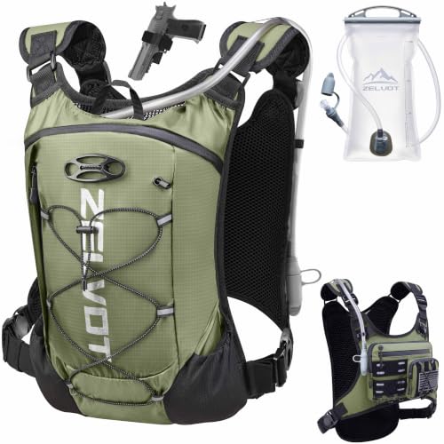 Zelvot Running Vest with 2L Water Bladder, Hydration Backpack, U.S. Design Patent, Lightweight Hydration Pack with Gear Holder, Reflective Chest Pack for Men Women - color: Olive, size: M/L (12L)