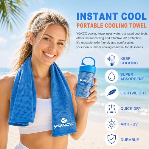 YQXCC 2 Pack Cooling Towels (47"x12"), Ice Cool Towel for Neck & Face - color: 2*light Blue