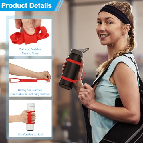 PATIKIL Water Bottle Carrier Grip, Portable Soft Silicone Non-Slip Water Handle Grip Water Bottle Holder Strap - color: Red