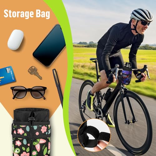 Ultra Thin Bike Water Bottle Holder for Handlebar 24-32 oz Bike Cup Holder with Removable Fastener Straps Bike Bottle Holder for Mountain Bike, Road Bike, eBike, Scooter (Pink Flowers) - color: 24-32oz, Lightweight Pink Flowers